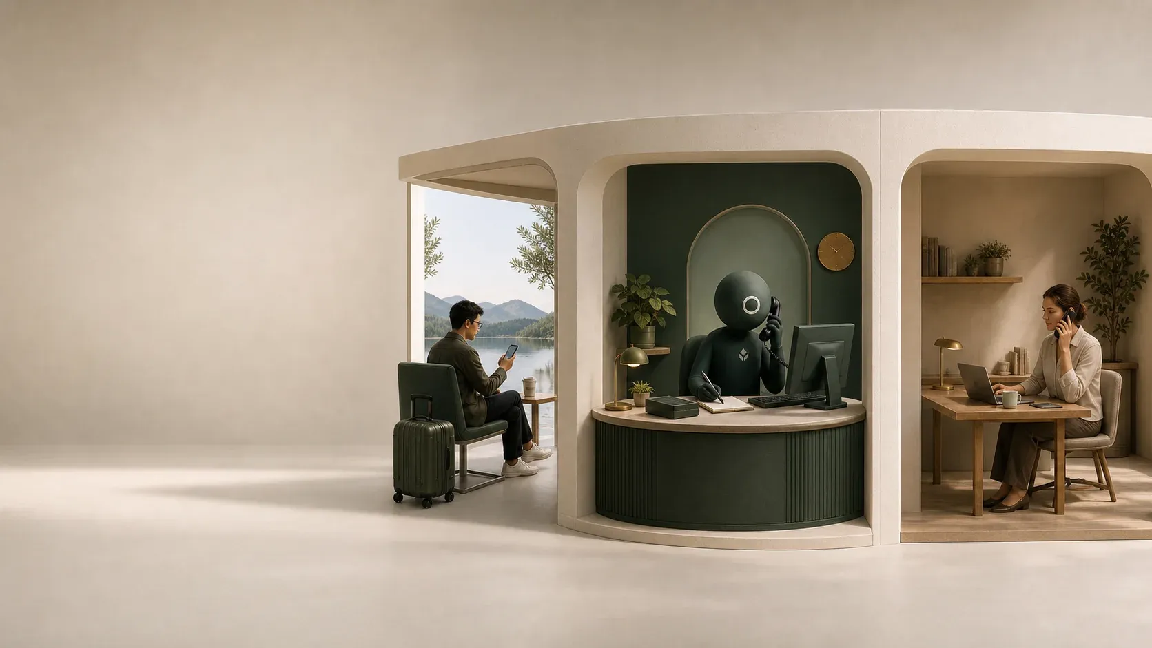 Alex contacts Zinley while traveling. With its workspace enabled, Zinley works and coordinates with another person.